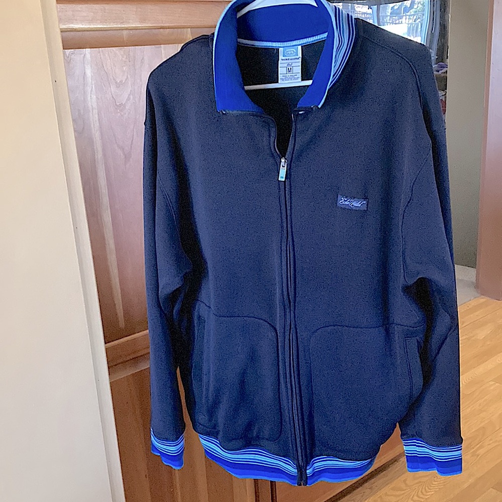 Vintage 90’s ecko unltd knit men’s medium full zip jacket, striped banded bottom